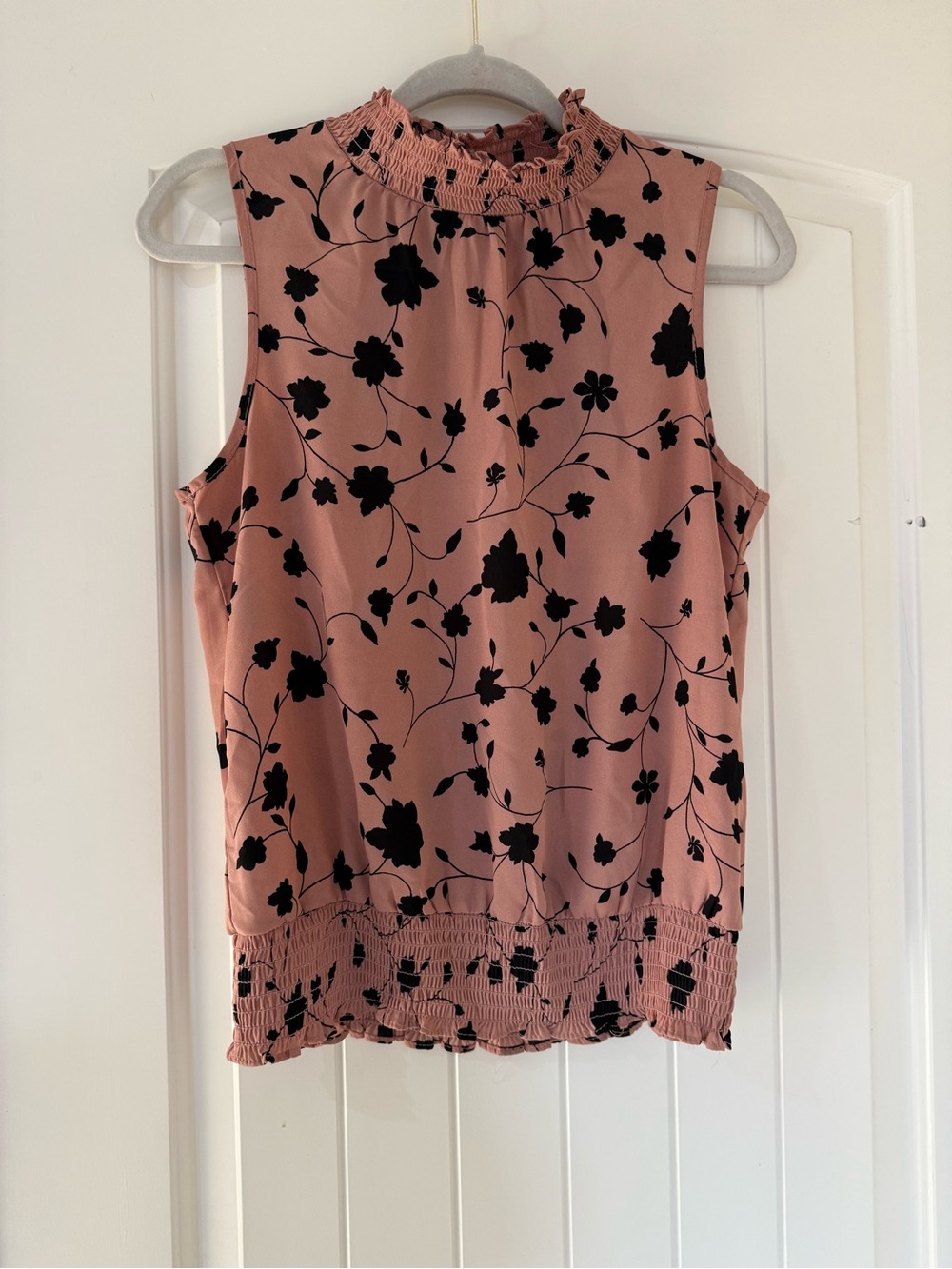 Sienna Sky Dusty Rose Floral Smocked-Neck Sleeveless Top